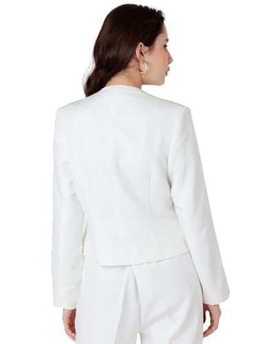 Women's White Solid Fitted Blazer - Image 4