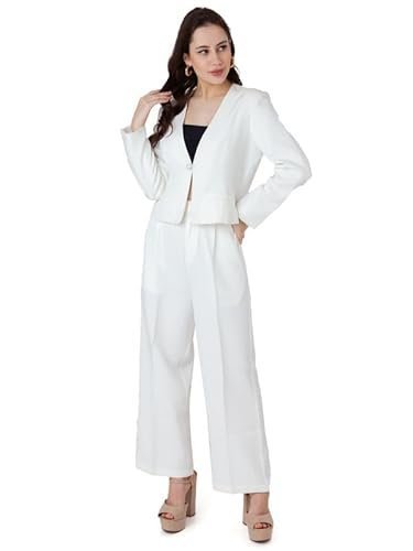 Women's White Solid Fitted Blazer - Image 3