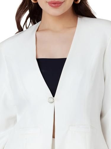 Women's White Solid Fitted Blazer - Image 2