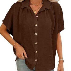 Shirts for Women – Korean Style Short Sleeve Oversized Button Down | Plus Size Workwear Top for Office & Casual Wear