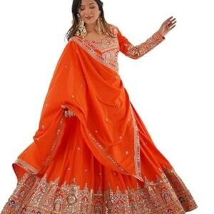 Woman's semistiched lengha choli with beautiful design Embordery Work