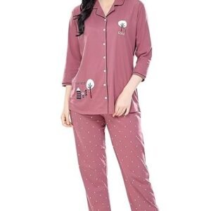 Women's Cotton Dot Printed Pajama Set Night Suit Set Of Shirt & Pyjama 5242