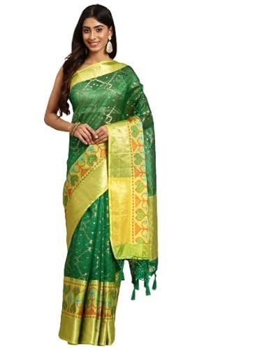 Women's Kanchipuram Silk Geomatric Saree and Unstitched Blouse Piece with Zari Woven | New Sarees Collection 2025 | SZ-IRA-GN-1575