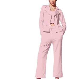 Women's Cuff Sleeve Lycra Collared Neck 3 Piece Blazer Co-Ords Dress