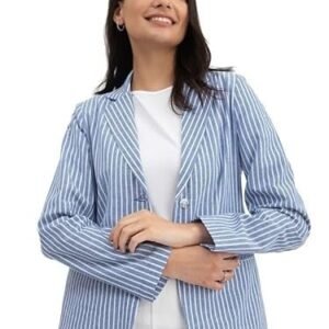 Linen Single Breasted Blazer - Blue