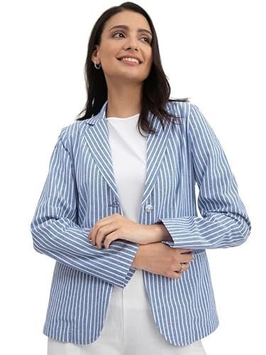 Linen Single Breasted Blazer - Blue