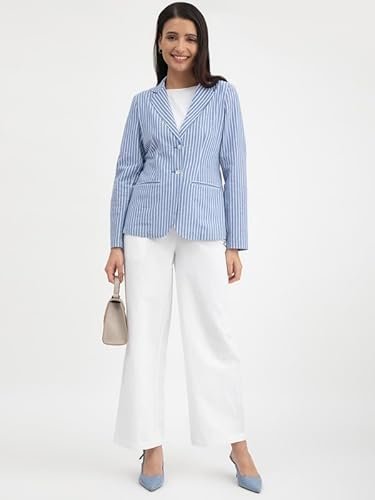 Linen Single Breasted Blazer - Blue - Image 2