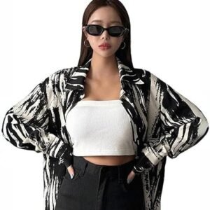 Women's Rayon Oversized Fit Crop Top Korean Style Long Sleeve Oversized Button Down | Workwear Top for Office & Casual Wear