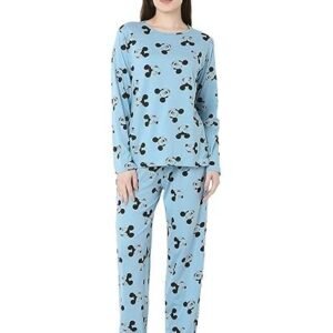 Women's Cotton Mickey Mouse Print Pastel Blue Color Full Sleeves Night Suit.