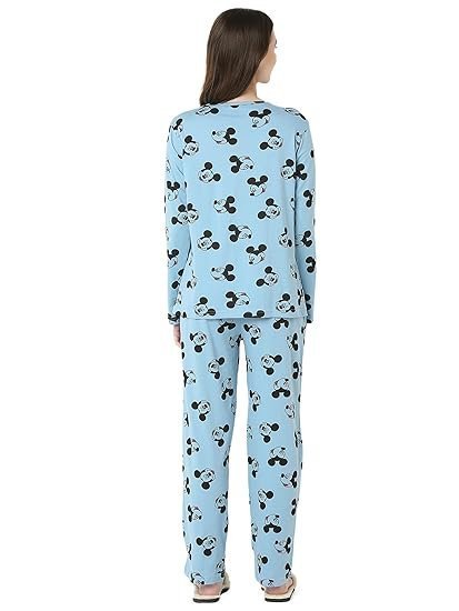 Women's Cotton Mickey Mouse Print Pastel Blue Color Full Sleeves Night Suit. - Image 2