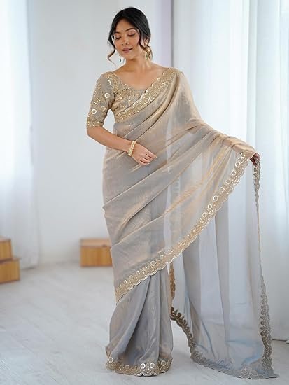 Women's Satin Embellished Saree With Unstitched Blouse Piece (AARYAN18301_KR_Parent)