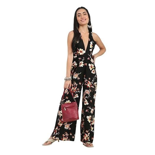 Women’s Floral Jumpsuit – Sleeveless Halter Neck Wide Leg One Piece Outfit – Casual Summer Beachwear, Vacation, Resort & Travel Wear Romper for Women - Image 4