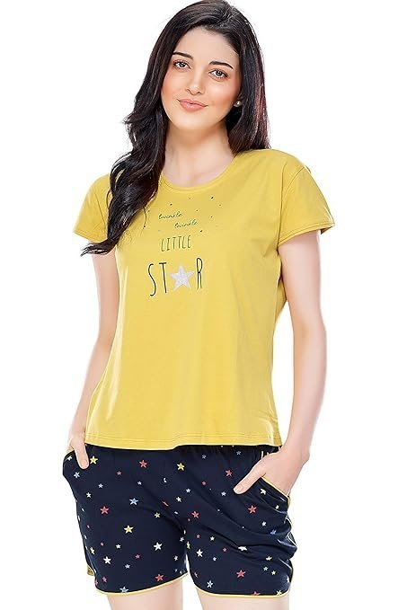 Women's Cotton Star Printed Night Suit set of Top & Shorts 5231