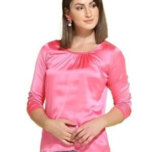 Women's Solid 3/4 Sleeve Satin Round Neck Regular Top