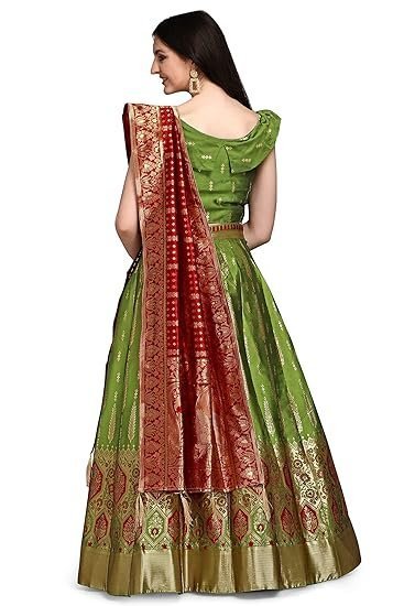 Women's Faux Silk Jacquard Semi-Stitched Embroidered Fabric Lehenga Choli - Image 5