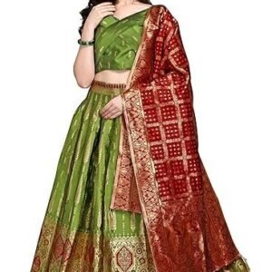 Women's Faux Silk Jacquard Semi-Stitched Embroidered Fabric Lehenga Choli