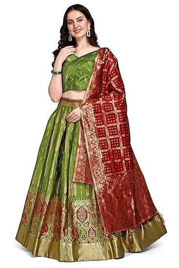 Women's Faux Silk Jacquard Semi-Stitched Embroidered Fabric Lehenga Choli