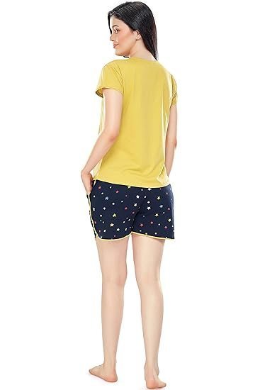Women's Cotton Star Printed Night Suit set of Top & Shorts 5231 - Image 4