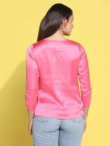 Women's Solid 3/4 Sleeve Satin Round Neck Regular Top - Image 2