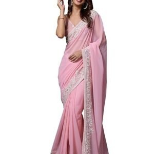 Women's Georgette Embroidery work Saree with Unstitch Blouse Piece