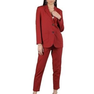 Women Solid Notched Lapel Blazer and Trouser Formal Suit