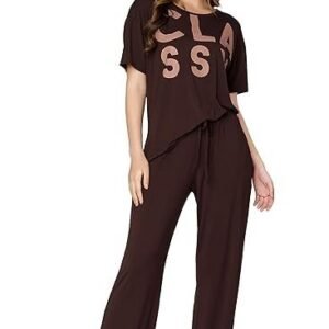 Night Suit for Womens Typhography Printed Modal Night Dress of Top and Pajama Set 9375