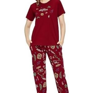 Night Suit for Women's Printed Cotton Night Dress of Top and Pajama Set 5774