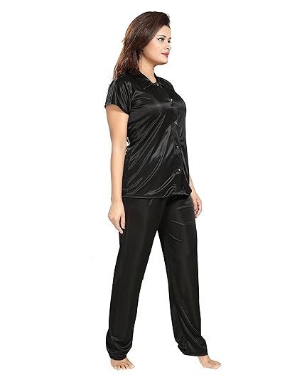 Women's Plain Satin Night Suit (Shirt and Pyjama) - Image 2