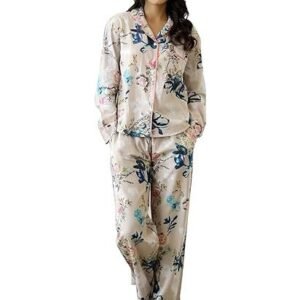 Women Night Suits Pajama Sets, Pure Cotton, Floral Printed, Maroon Color, Long Sleeve, Night Suit for Women, Sleep Suit - (SE-NSP-155_S)