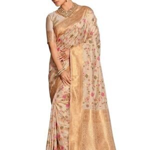 Saree with Golden Zari Floral Weaving | Soft Lightweight Traditional Saree for Women | Perfect for Festive Occasions, Gifting & Celebrations