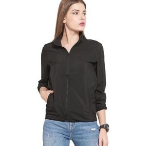 Women Polyester Standard Length Idry | Breathable Summer | Lightweight Jackets L Foldable,Water-Repellent Jackets, Black, Large