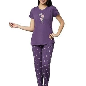 Cotton Night Suit for Women & Girls with Designed Top & Printed Pyjama Set Half Sleeves | Soft and Stretchy Lightweight Nightwear for Summer | Stylish