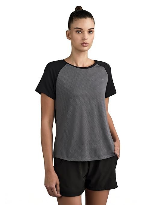 Women's Solid Regular Fit Sports Stretch T-Shirt | Round Neck | Raglon Sleeve | Moisture-Wicking | Activewear | Running | Gym | Plain (Available in Plus Sizes)