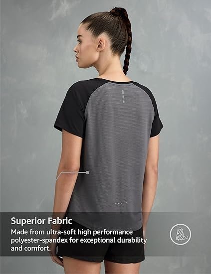 Women's Solid Regular Fit Sports Stretch T-Shirt | Round Neck | Raglon Sleeve | Moisture-Wicking | Activewear | Running | Gym | Plain (Available in Plus Sizes) - Image 4