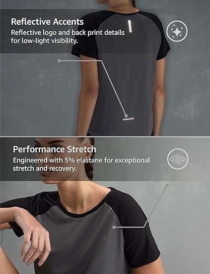 Women's Solid Regular Fit Sports Stretch T-Shirt | Round Neck | Raglon Sleeve | Moisture-Wicking | Activewear | Running | Gym | Plain (Available in Plus Sizes) - Image 3
