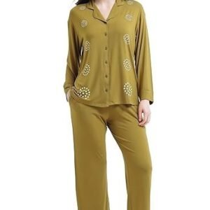 Night Suit for Womens Floral Printed Modal Night Dress of Shirt and Pajama Set 9441