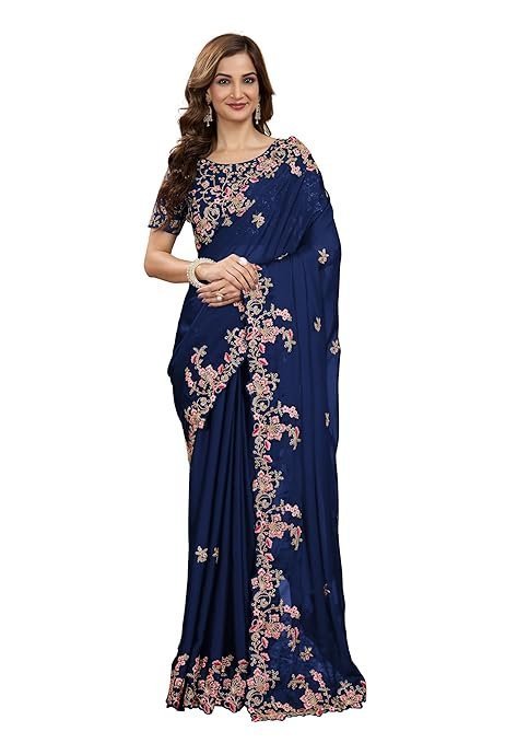 Women's Rangoli Silk Embroidery Saree with Unstitch Blouse Piece Saree for Women