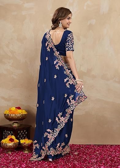 Women's Rangoli Silk Embroidery Saree with Unstitch Blouse Piece Saree for Women - Image 3