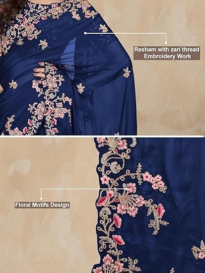 Women's Rangoli Silk Embroidery Saree with Unstitch Blouse Piece Saree for Women - Image 4