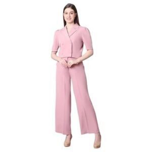 Elegant Blush Cord Set Wide-Leg Pant Suit