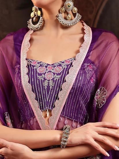 Women's Violet Embroidered Rayon Lehenga Choli With Shrug - Image 2