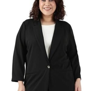 Women's Plus Size Black Scuba Crepe Formal Blazer - (Blazer_002_SCBLK)