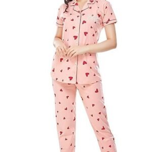 Women's Cotton Heart Printed Night Suit set of Shirt & Pajama Set 5250