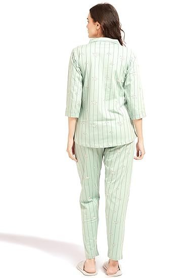 Women's Cotton Heart Printed Night Suit Set of Shirt & Pajama Set | Casual Night Dress for Women-4016 - Image 4