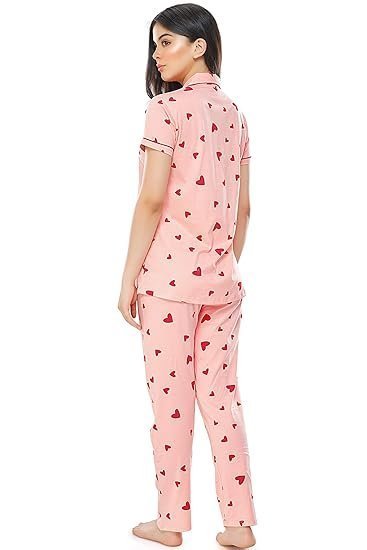 Women's Cotton Heart Printed Night Suit set of Shirt & Pajama Set 5250 - Image 5