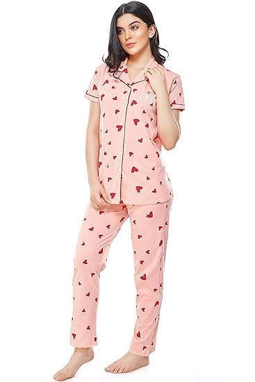 Women's Cotton Heart Printed Night Suit set of Shirt & Pajama Set 5250 - Image 2