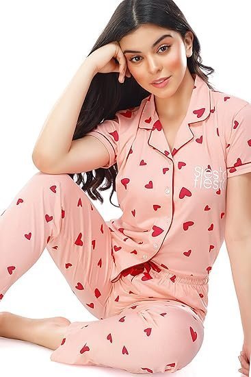 Women's Cotton Heart Printed Night Suit set of Shirt & Pajama Set 5250 - Image 3