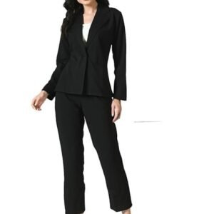 Women Solid Blazer Pant Set- Women's Casual Office Business 3-Piece Solid Suit, Single-Breastered Blazer Camisole and Pant Set.