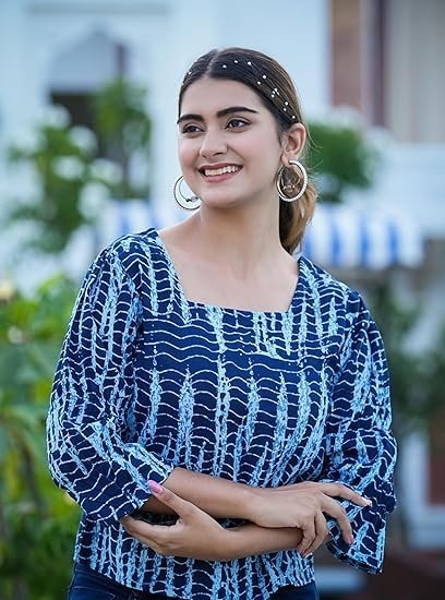 Women's Cotton Regular Fit Tie & Dye Printed Regular Top - Image 3