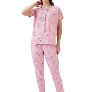 Women's Cotton Printed Short Sleeve Night Suit Set | Pajama Set | Casual Night Dress for Women | Airport Look Coord Set -2128